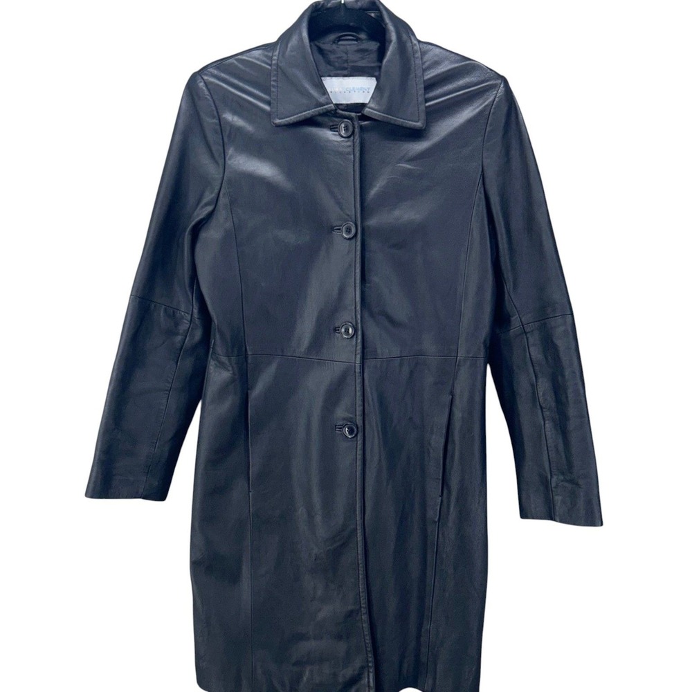 Vintage 90s Leather Blazer Coat‎ Black 6